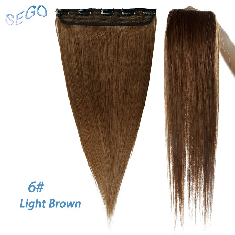 #6 SEGO 1"-24" клип в одном куске настоящие человеческие волосы для наращивания 1 p/w 5 клипов не Реми кусок прямые индийские волосы 40 г-60 г - Цвет: #6