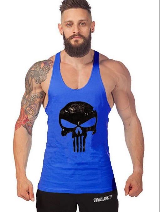 Майка мужская для тренажерного зала тенниска без надписей майка с черепом одежда