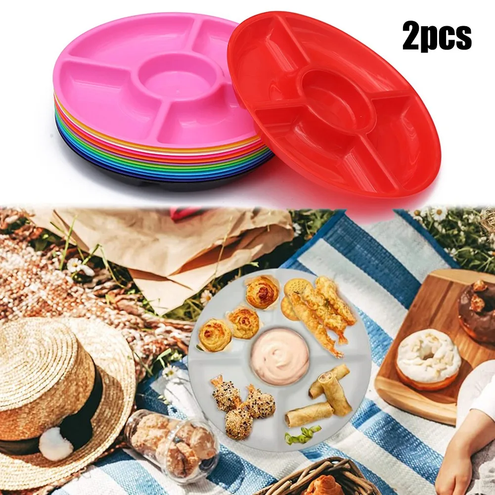 

Compartment Snack Dish Plastic Serving Tray Dip Bowl Picnic BBQ Assorted Color 30*30cm Durable Dinnerware & Serving Dishes