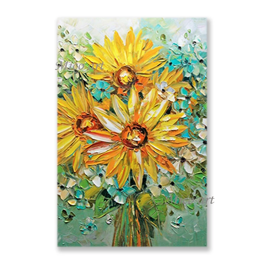 

No Framed Hand Painted Palette Knife Style Handmade Sunflower Oil Painting On Canvas Wall Decorative Item Textured Acrylic Wall