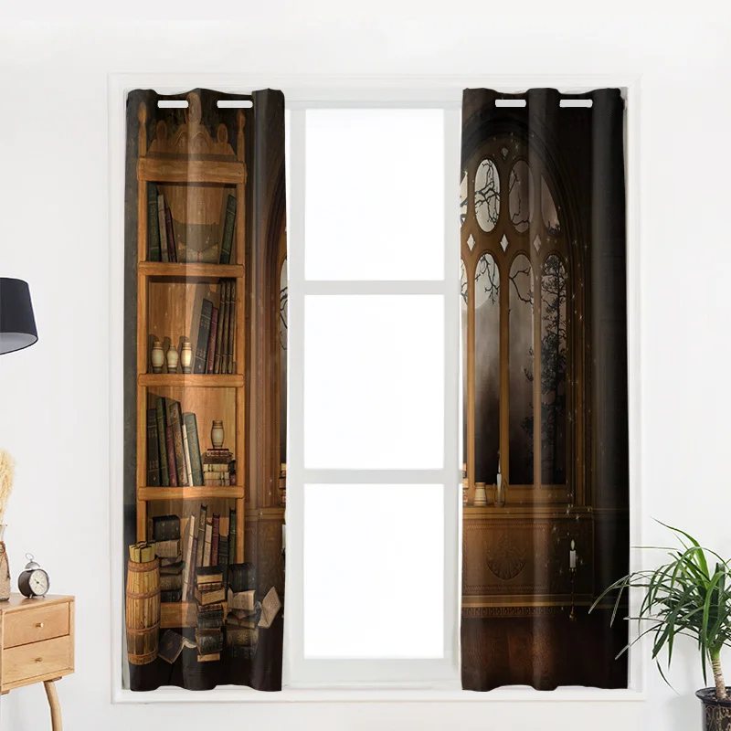 Brown Bookcase Candle Retro Style Window Curtains Living Room Boys Children Bedroom Kids Cortina Treatment Home Decor | Дом и сад