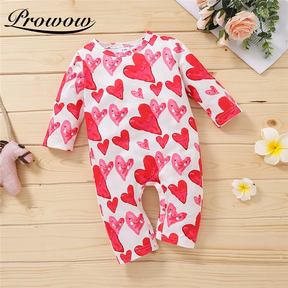 

Prowow Red Heart Baby Girl Clothes Cute Newborn Jumpsuit For Kids Toddler Baby Romper Long Sleeve Girls Baby Sleepwear Clothing