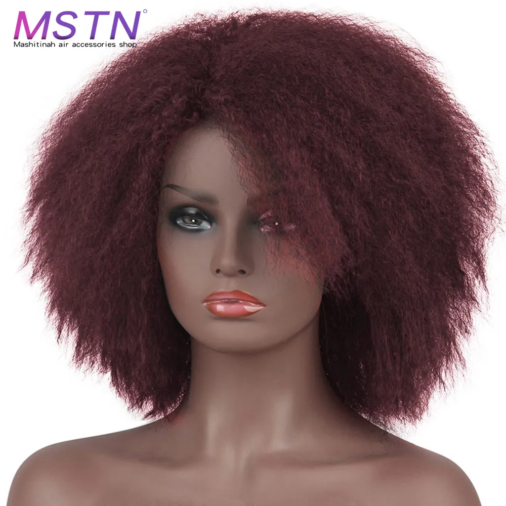 

MSTN Synthetic Wigs Short Afro Kinky Curly Wig Brazilian Remy For Black Women Black Brown Red Wine 6 Colors Free Shipping