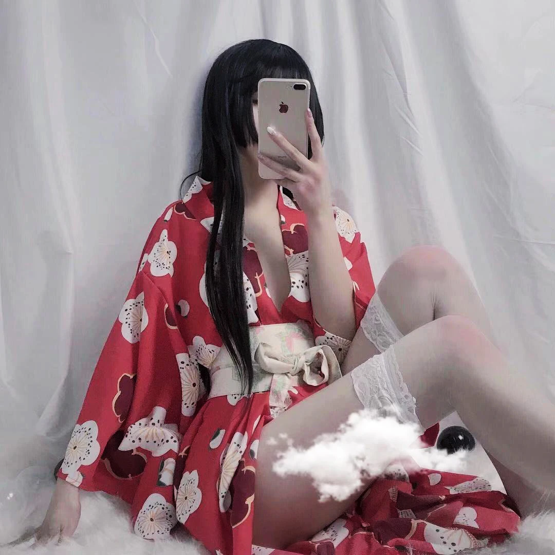 

Janpense Cosplay Kimono Sexy Lingerie Printed Red Tradinotional Style Robe Soft Pajamas Erotic Costume Girls Hot outfit