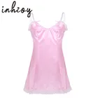 Сексуальное мужское нижнее белье Sissy, сексуальное атласное кружевное платье на тонких бретельках, эротическое нижнее белье для мужчин