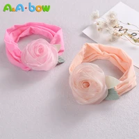 1pcs elastic floral baby headband solid turban hairband for child lace artificial flower headwear girls baby hair accessories
