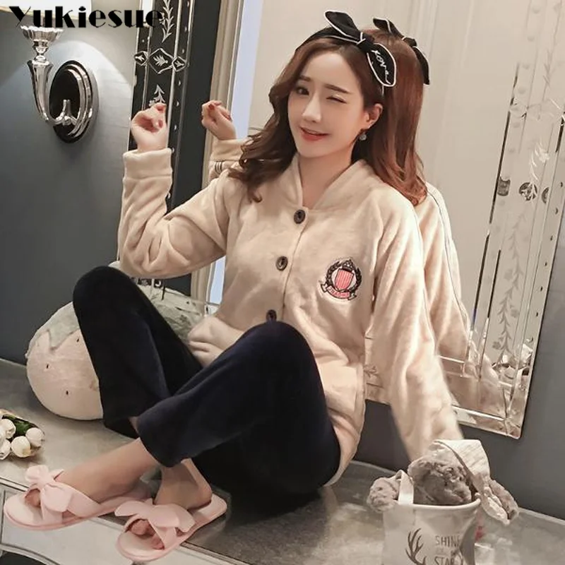 Фланелевые пижамы толстые теплые зимние женские пижамные комплекты из двух