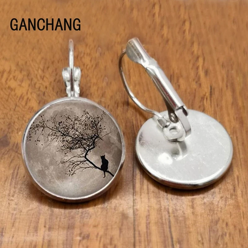 silver-7 Стеклянные черные и белые серьги с двумя котами женские модные серьги, индивидуальный заказ / новые ювелирные изделия серебро/бронза - Окраска металла: silver-7
