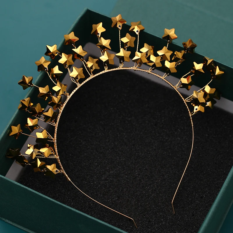 

Trendy Star Gold Headband Wedding Tiara Bridal Headpiece Women Hair Jewelry Wedding Hair Accessories Handmade