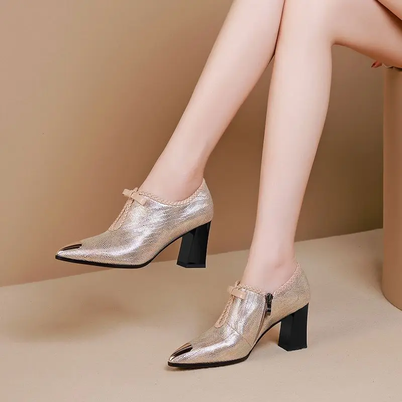 YINKOGET/Новое поступление пикантные женские туфли из натуральной кожи на высоком