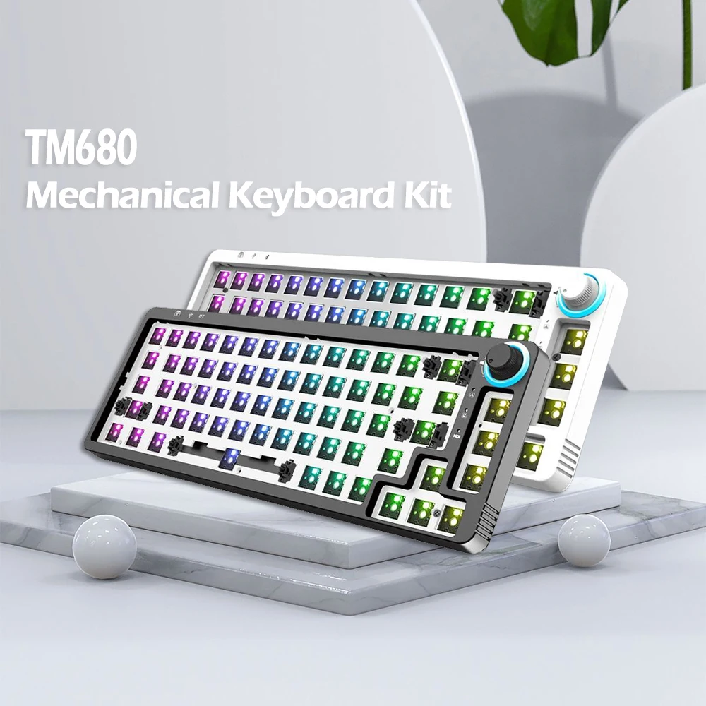 Kf068/tm680 troca quente teclado mecânico kit diy sem fio bluetooth 3 modo compatiable3/5 pinos interruptores de cereja botão teclado rgb