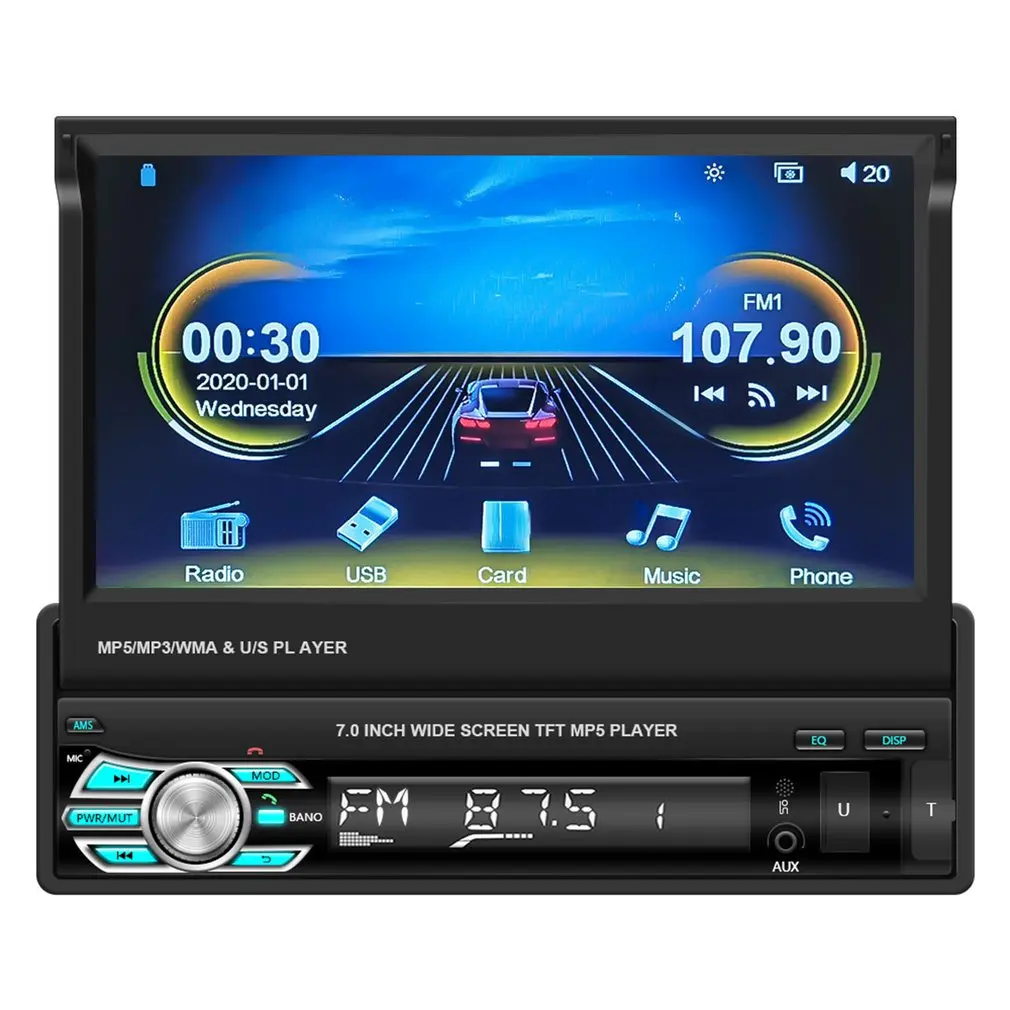 

Выдвижной 7-дюймовый MP5-плеер Q3516 для CarPlay, автомобильное стерео радио, навигационный плеер, складной сенсорный мультимедийный плеер