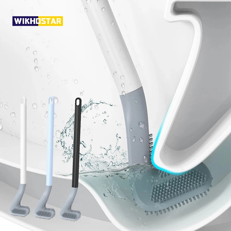 WIKHOSTAR Long Handle Toilet Cleaning Brush Wall-Mounted Silicone Toilet Brush Bathroom Cleaning Tools WC Accessories