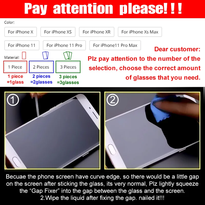

3PCS Full Cover Protective glass on For iPhone 11 Pro Max tempered Glass Film On iPhone X XR XS Max Screen Protector Curved Edge