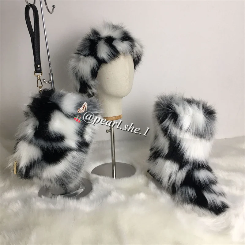 

Fashion Fox Faux Headband Furry Purses Sets Women Boots Platform Boots Women Winter Winter Fur Boots For Women With Bag