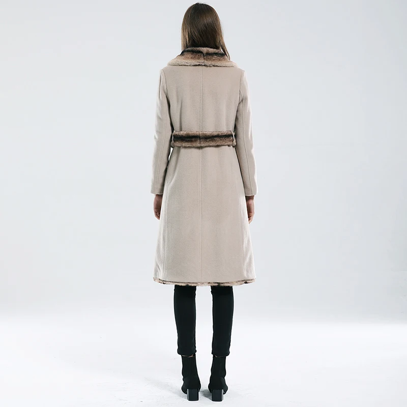 Women Winter Fur Jacket Woolen Coat Casual Winter Outerwear Faux Mink Fur Coat Ladies Parka Thick Warm Overcoat with Belt