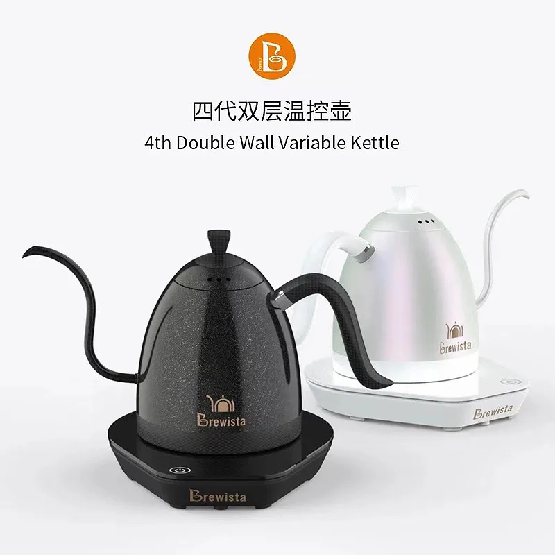 Brewista-cafetera artesanal de doble pared con cuello de cisne, tetera con control de temperatura variable, enchufe europeo, 600ml-4
