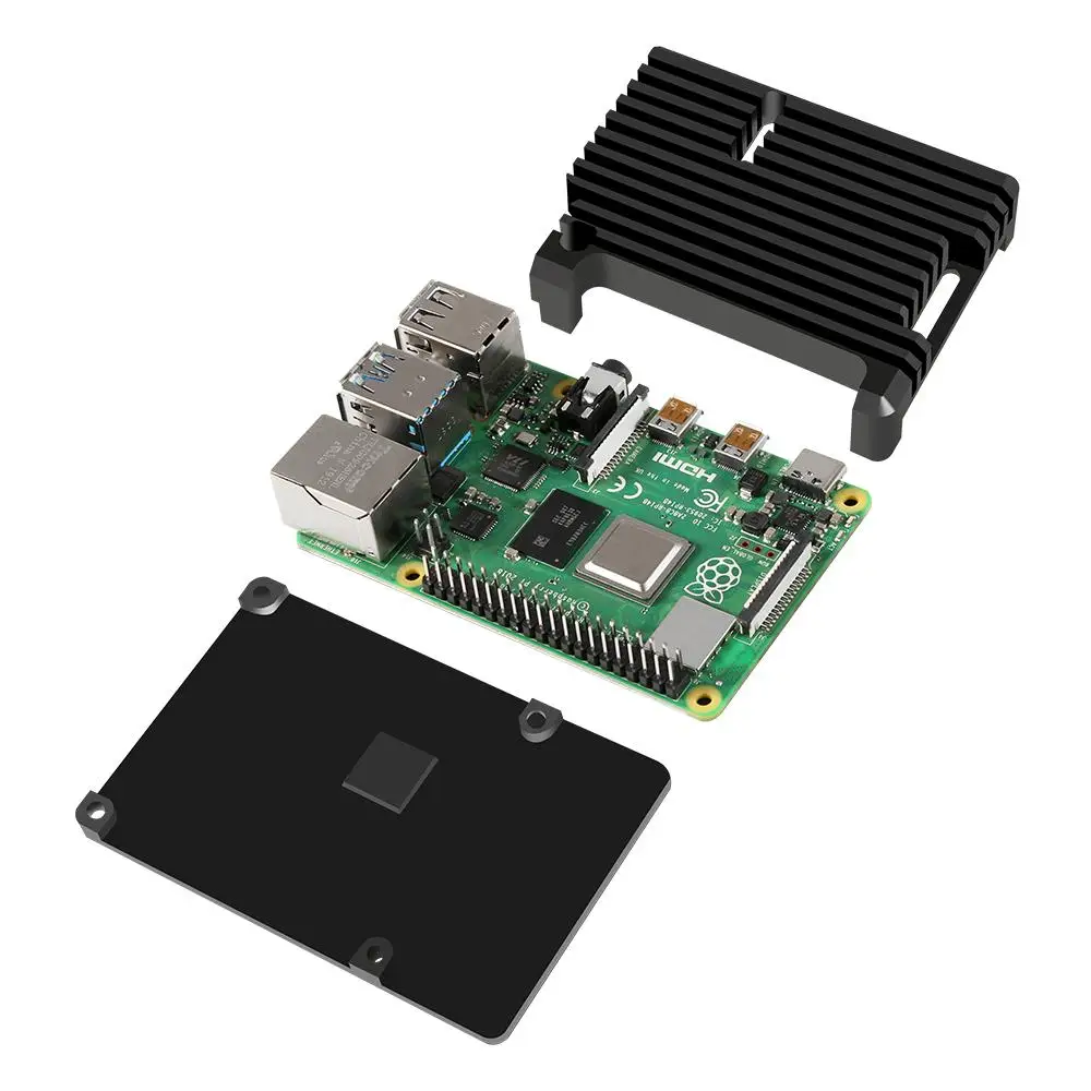 Алюминий чехол для Raspberry Pi 4 Модель B с двойной вентилятор охлаждения