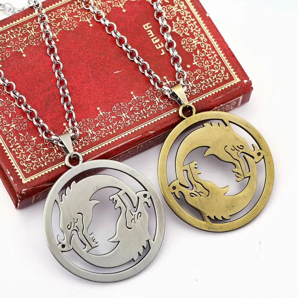 OW Hanzo двойной дракон ожерелье-Серебряный Бронзовый набор 2 шт из нержавеющей