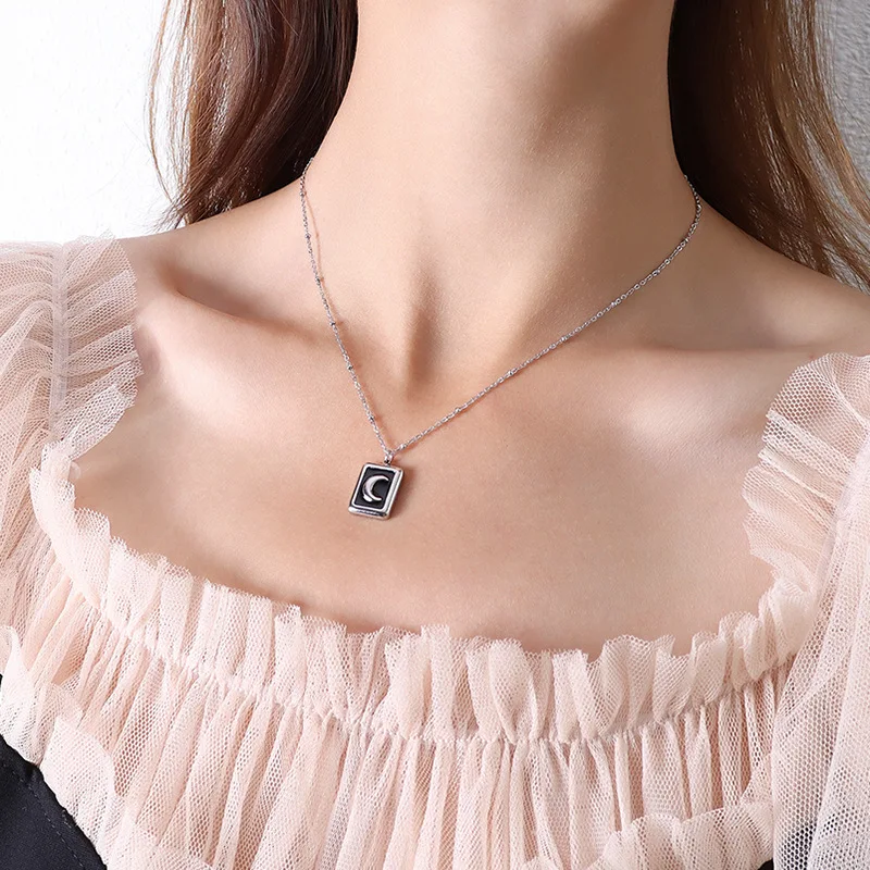 Модная позолоченная Нержавеющая сталь Черный ожерелье с прямоугольной