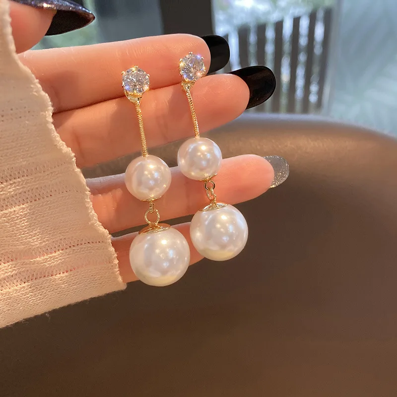 

Korean Front And Back White Pearl Long Earrings For Women Temperament 2022 New Jewelry brincos Wholesale