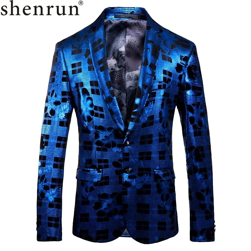 Shenrun цветочный принт мужской синий Блейзер приталенный для свадьбы жениха