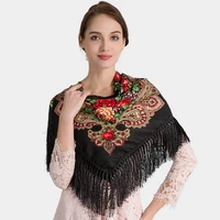 babushka scarf russian pashmina woman shawl square winter head wraps female retro floral pattern tassel cotton scarf hijabs