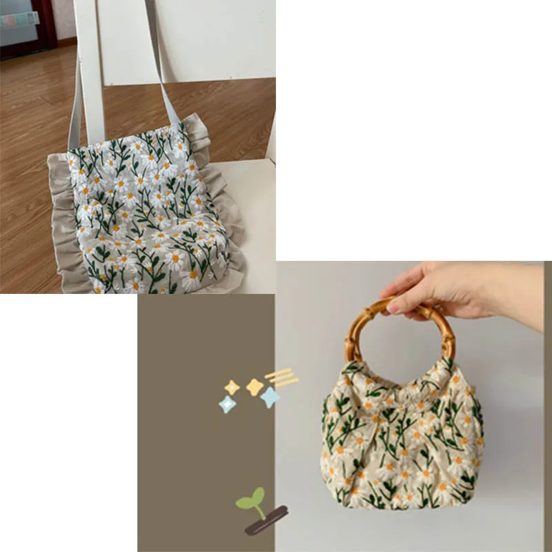 Вышитая хлопчатобумажная льняная ткань с маргаритками для одежды ручной работы