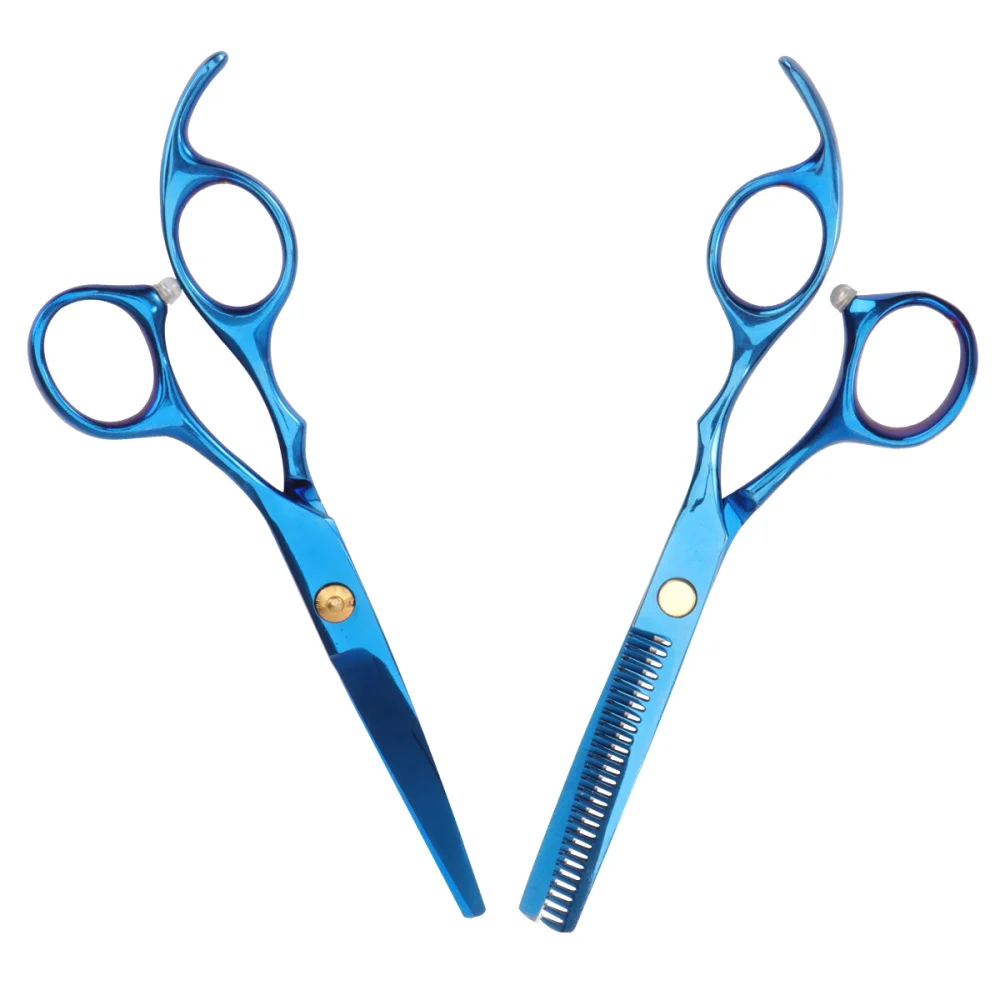 

2 Pcs 5.5 Inches Hair Cutting Scissors Professional Barber Tool Salon Hairdressing (Blue Teeth Scissors + StraightSnips)