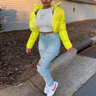 Большая Черная куртка-пуховик, зимняя модная повседневная укороченная парка, пальто, зимняя женская куртка из искусственной кожи, женское пуховое хлопковое пальто