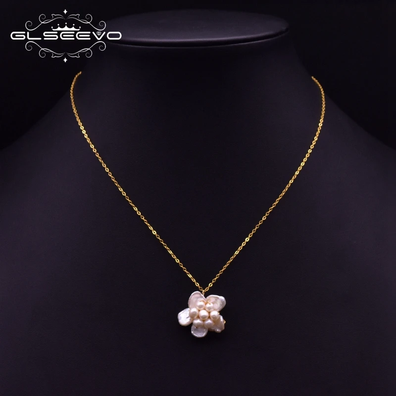 GLSEEVO ожерелье с подвеской из пресноводного барочного жемчуга и цветка женские