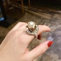 vintage statement leaf pearl big rings for women etrendy new fashion jewelry personality ring party accessories gifts