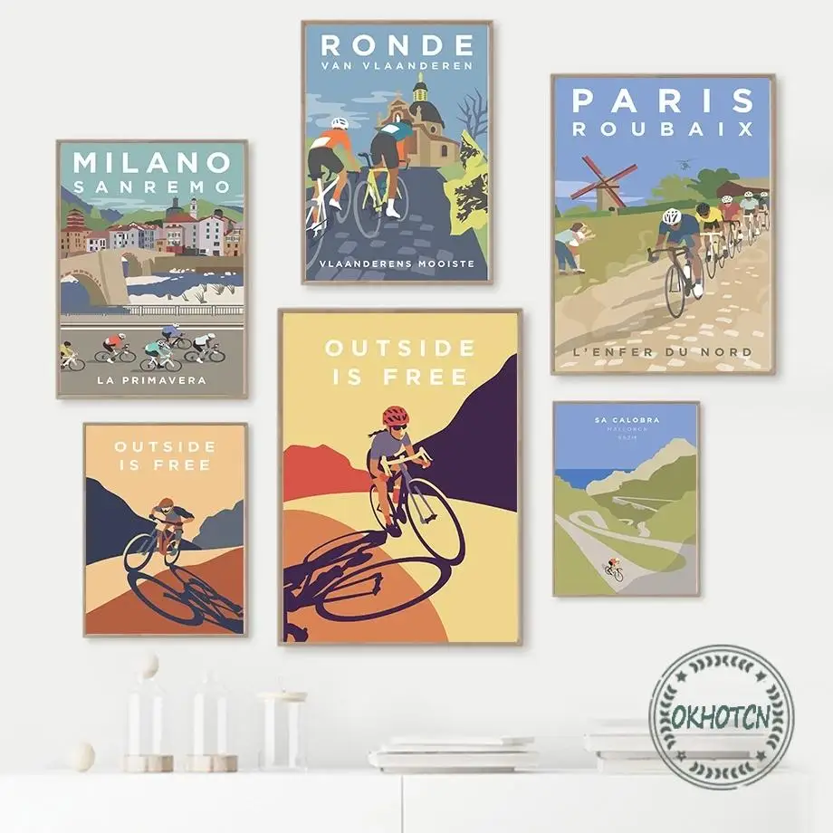 Pintura en lienzo de ciclismo para deportes exteriores, póster de actividades conmemorativas de