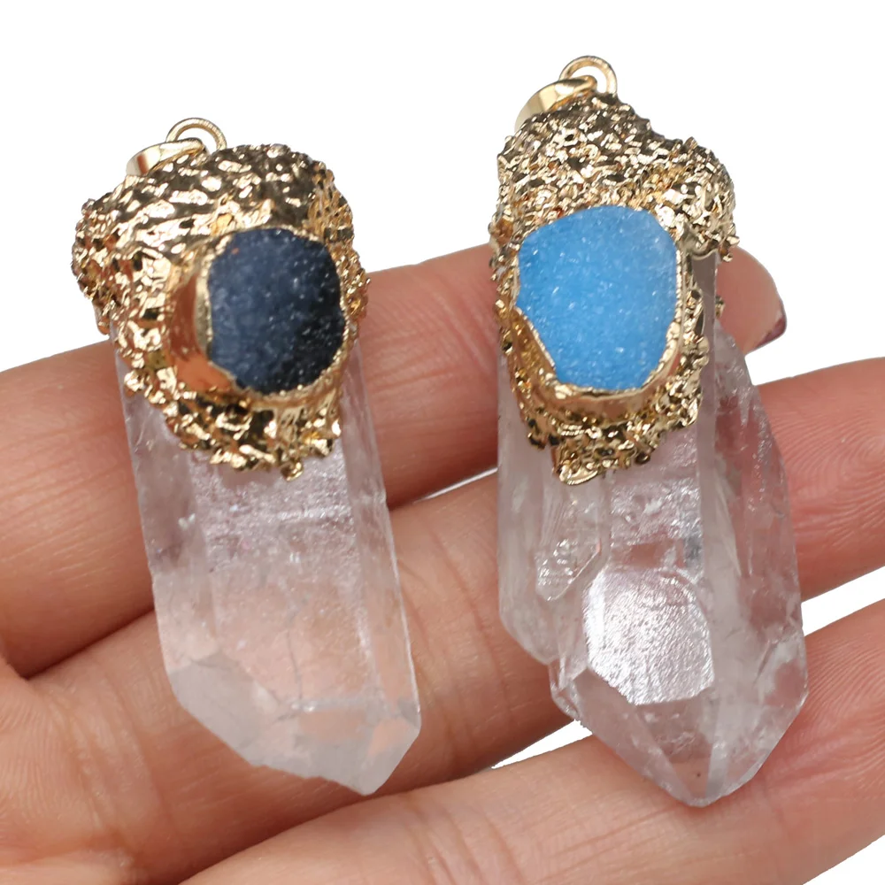 

Natural Stone Clear Quartz Alloy Pendant Handmade Crafts DIY Charm Elegant Necklace Sweater Chain Jewelry Accessories Making