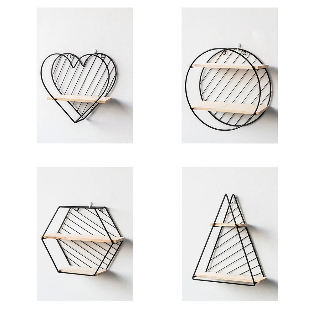 Деревянный железный настенный стеллаж для хранения дома простая настенная полка