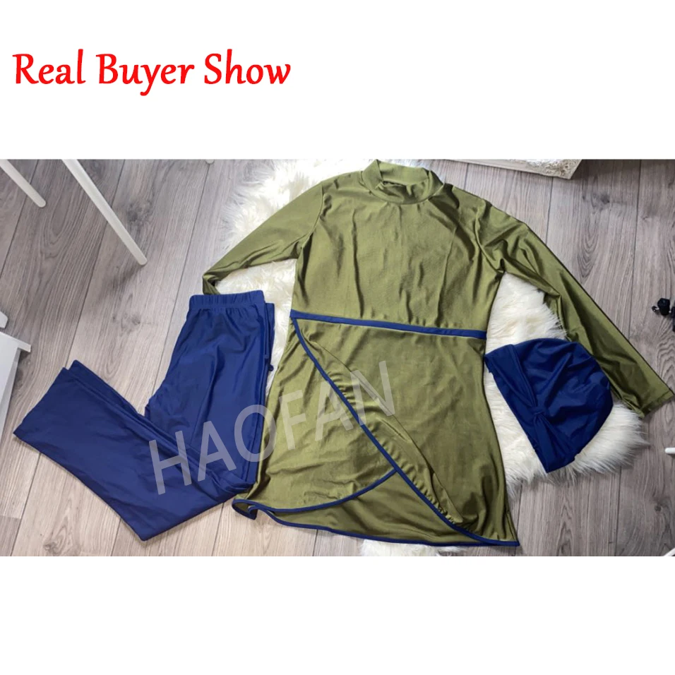 HAOFAN 2020 Мусульманский купальник женский скромный лоскутный хиджаб с длинными