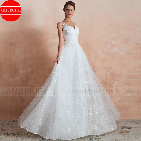 Wedding Dress Lace Vintage A Line Vestido De Novia 2022 Simple V Neck Beaded Women Bride Gown Boho Robe Mariage Boda Trouwjurk