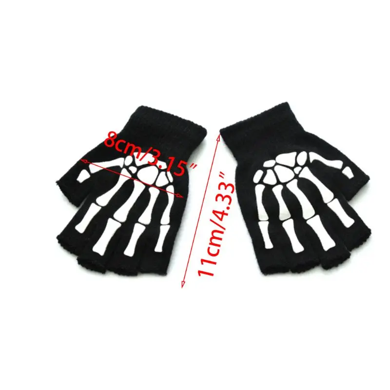 

2021 New Kids Halloween Cosplay Skeleton Half Finger Gloves Luminous Fingerless Mittens