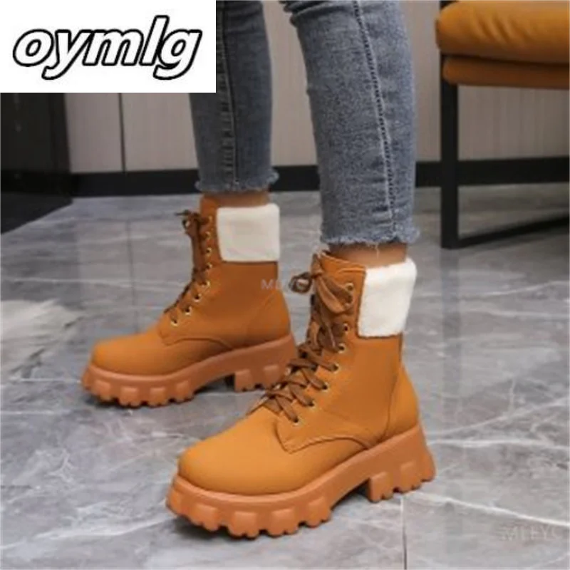 

Женские ботинки Martin на толстой подошве, новинка 2021, осень и зима, мотоциклетные ботинки с круглым носком, на шнуровке, женские ботинки