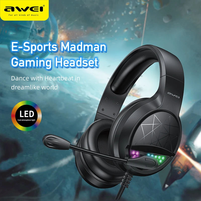

Awei GM-3 Wired Gaming Headphone 7.1 Surround Sound With Mic HIFI Stereo Headphone 3.5mm for PS4 PS5 XBox PC Laptop Gamer