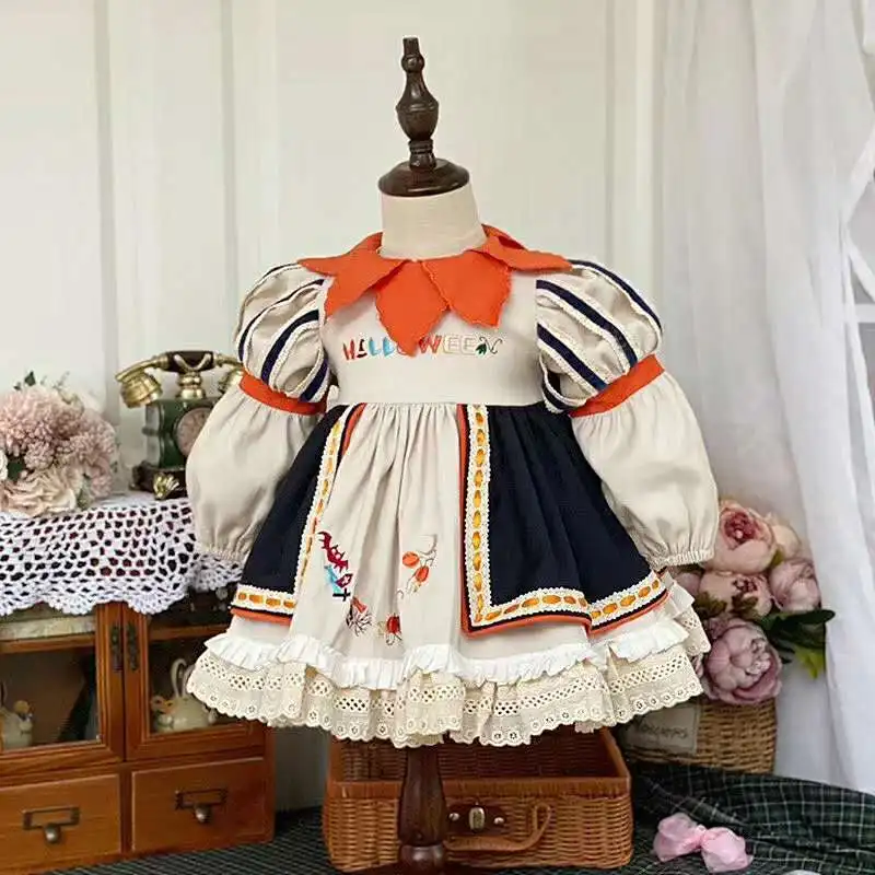 

Baby Girls Spanish Dress Toddler Girl Halloween Pumpkin Ball Gown Children Embroidery Frocks infant Christmas Birthday Dresses
