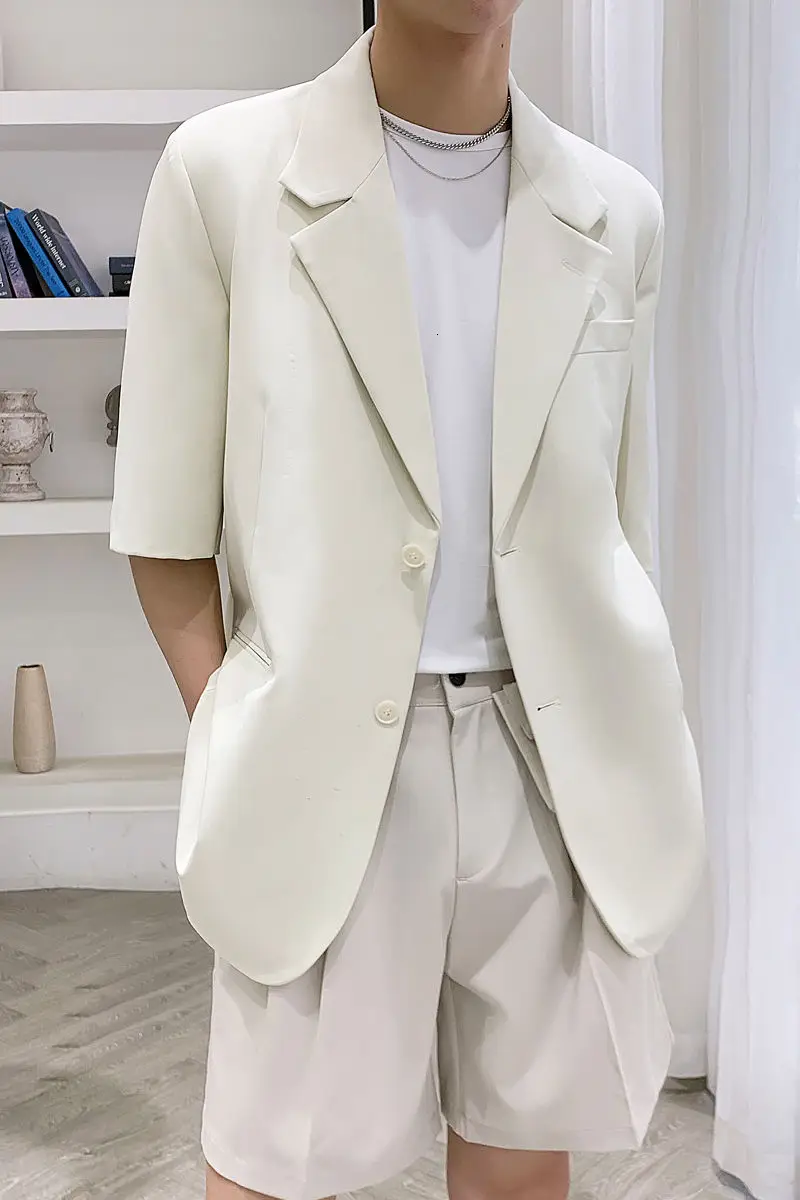 

2021 Summer New Youth Popular Men's Loose Korean Pure Color Simple Three-quarter Sleeve Suit Fashion Casual Single-breasted Top