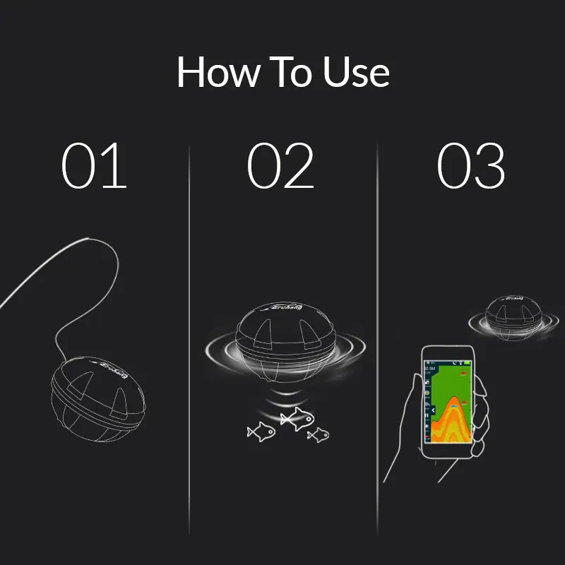 Портативный рыболокатор сонар беспроводной Bluetooth эхолот для Iphone глубина 36