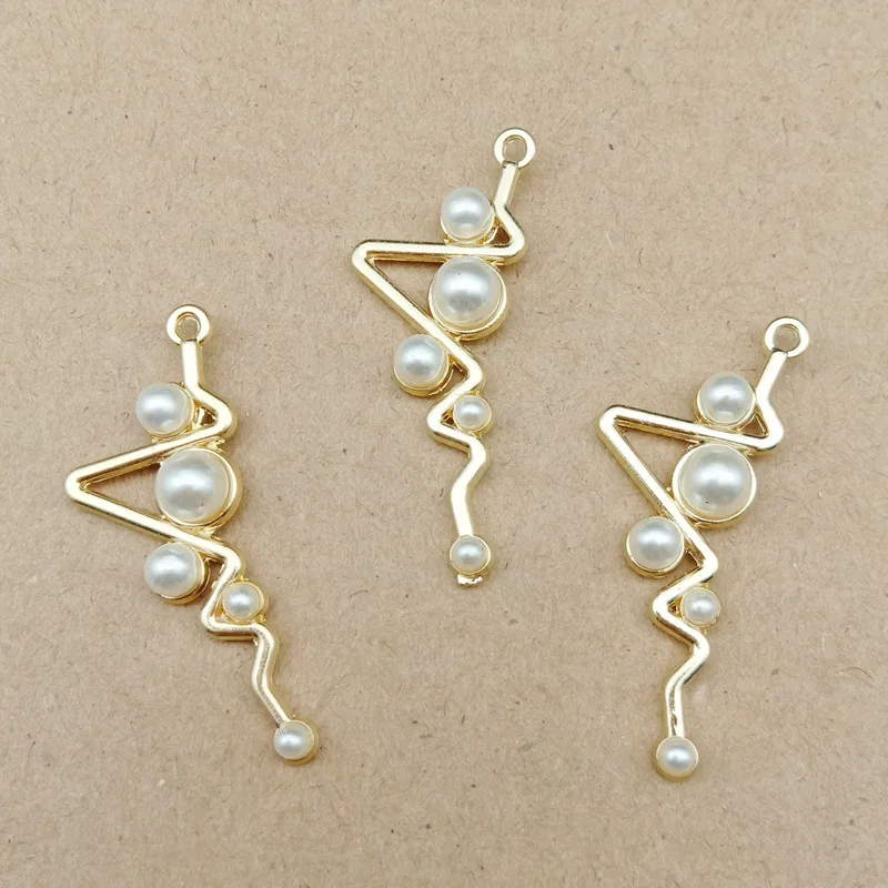 

Fashion Gold Tone Alloy Pearls Decorated Jewelry Charms DIY Ornament Accessories Girls Earring Necklace Keyring Floating Pendant