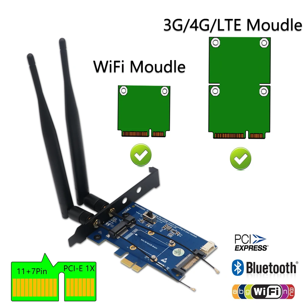 WiFi карта PCI Express сетевой беспроводной адаптер для карты Mini PCIE к PCI-E X1 + слот sim-карты