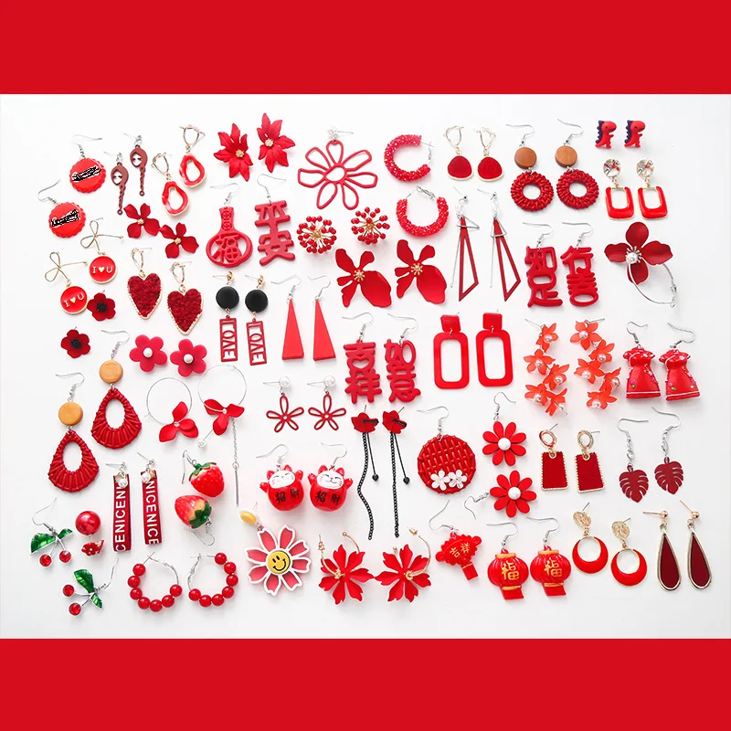 Красные серьги гвоздики в китайском стиле романтичные подвески с жемчугом