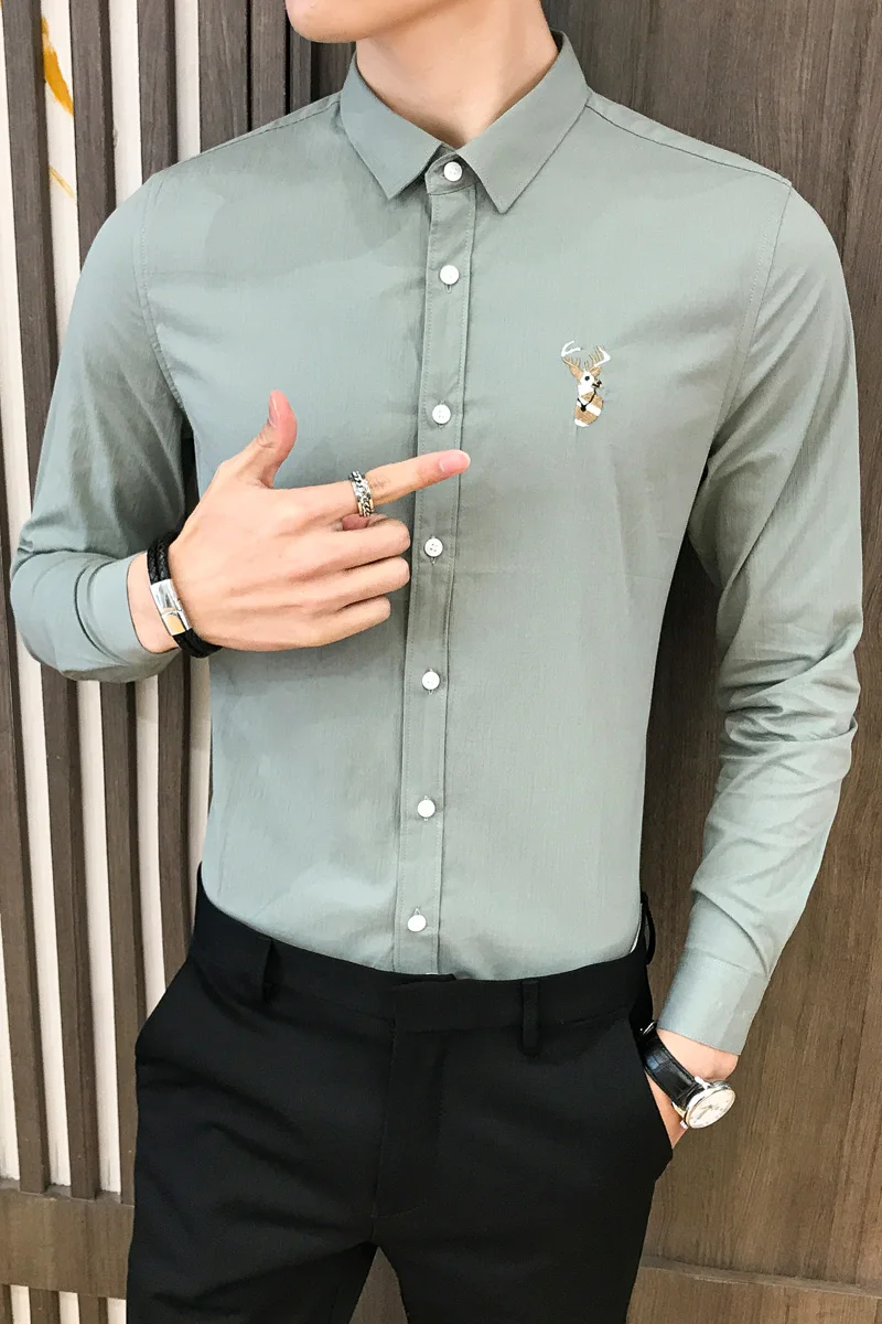 

High Quality Men Shirt Formal Business Dress Shirts Solid Casual Slim Fit Long Sleeve Streetwear Social Blusa Chemise Homme