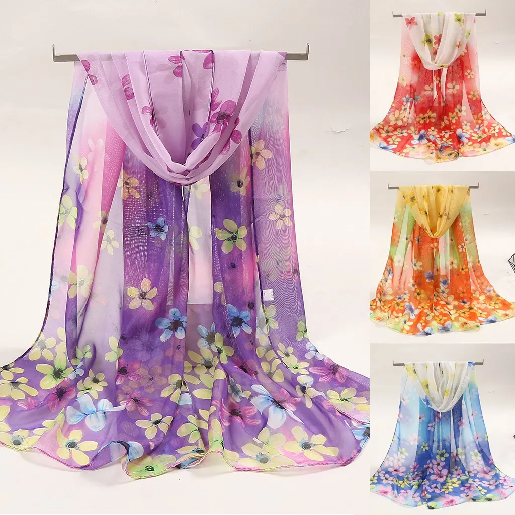 Женская длинная шелковая шаль дизайнерский мягкий шарф с цветочным принтом
