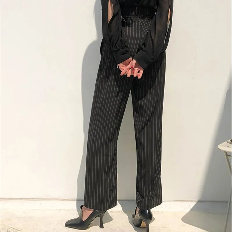 HziriP полосатые повседневные свободные прямые женские Костюмные брюки 2021 новые