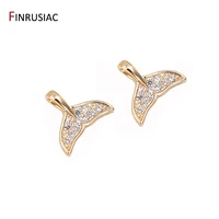 high quality brass metal with gold plated small zircon whale tail pendant charms for bracelets necklace jewelry making